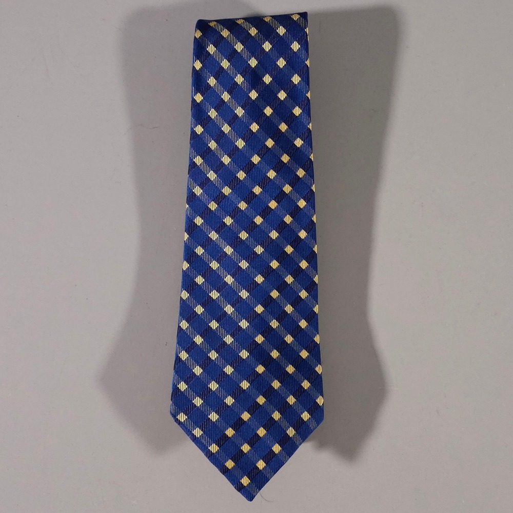 Thomas Pink Necktie Mens OS Blue Gold Check Woven Silk Jermyn Street London